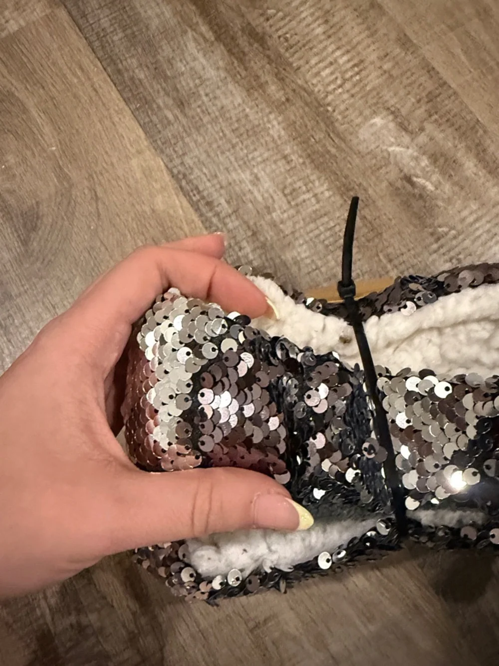 Sequin Sparkle Penguin Slipper Boots in Gray & Silver 9 inches